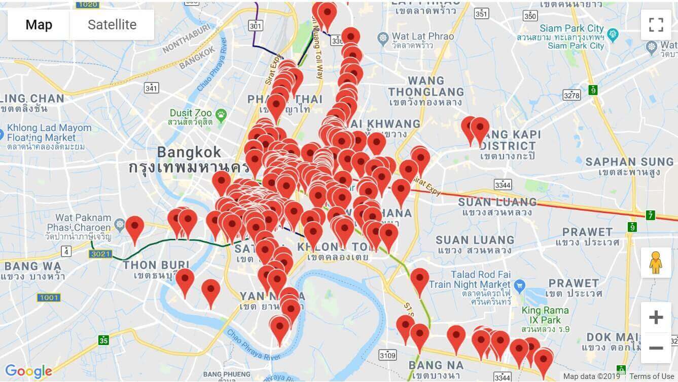 แผนที่อาคารสำนักงานให้เช่าในกรุงเทพ