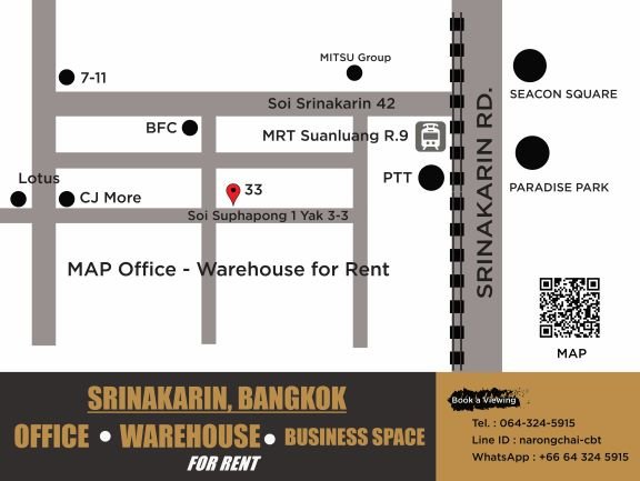 🏢 ให้เช่าสำนักงานชั้น2 "ยกชั้น" สภาพใหม่ พร้อมเข้าอยู่ทันที! ทำเลศักยภาพศรีนครินทร์ ใกล้ MRT สวนหลวง ร.9 (สายสีเหลือง) เพียง 500 เมตร เขตประเวศ กรุงเทพมหานคร — ที่จอดรถ